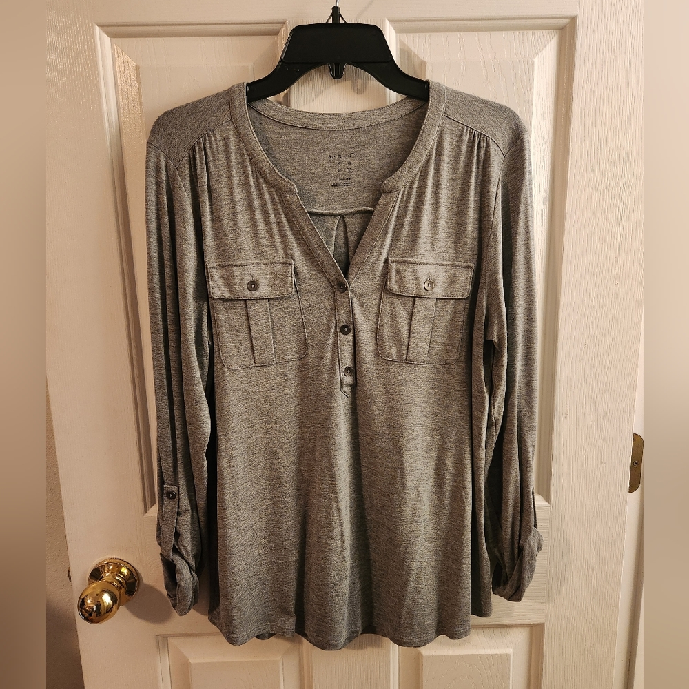 Cute Grey Cotton Longsleeve Top Size Medium